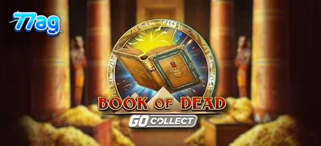 Tangkapan layar permainan slot Book of Dead GO Collect oleh Play'n GO menampilkan Rich Wilde di kuil kuno.
